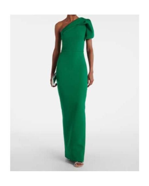 Safiyaa Green One-Shoulder Crepe Gown