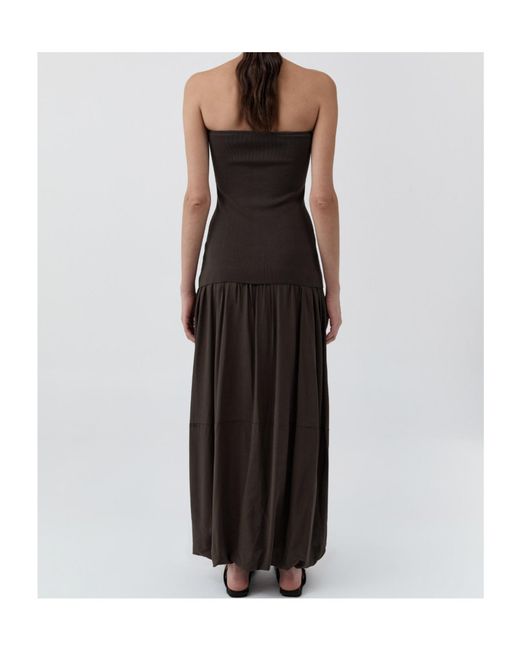 St. Agni Brown Strapless Balloon Hem Dress