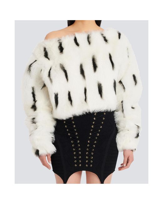 Balmain White Shearling Boat-Neck Top
