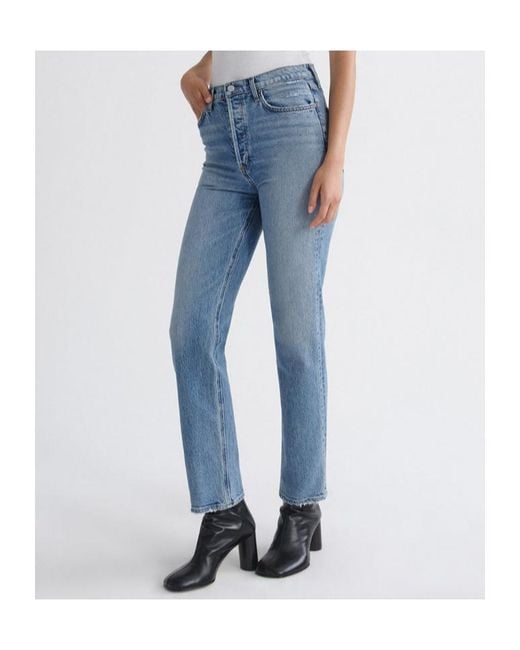 Agolde Blue 90's Pinch Waist High Rise Straight Long (Weightless Stretch)