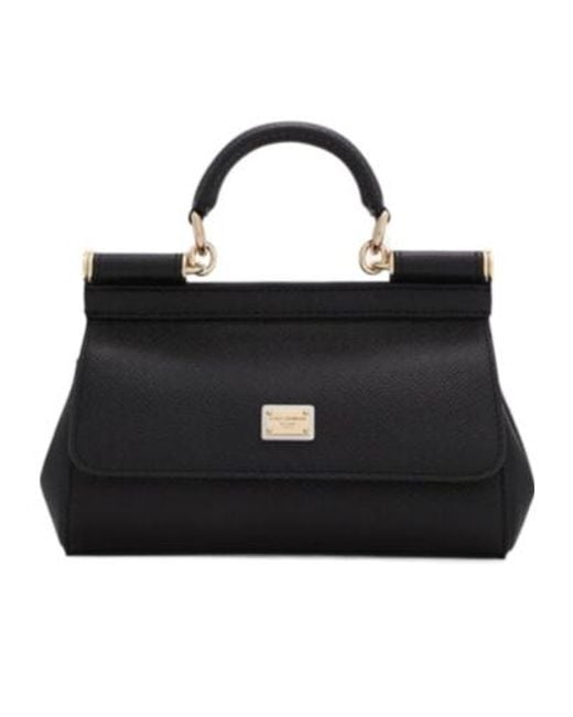 Dolce & Gabbana Black Sicily Logo Plaque Small Tote Bag