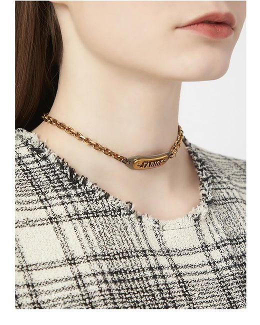 Dior Metallic Metal Logo Necklace