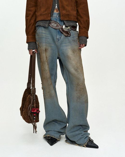 ANDERSSON BELL Blue Ripped Wide-Leg Jeans for men