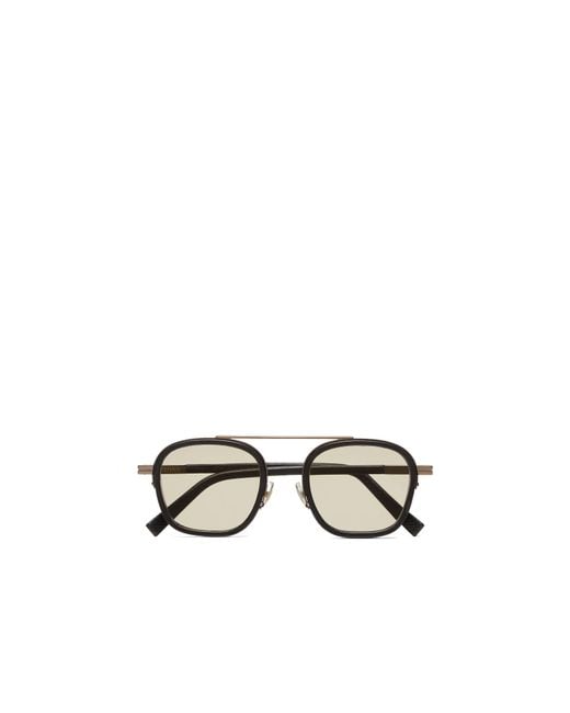 Zegna White Orizzonte I Metal Acetate And Leather Sunglasses