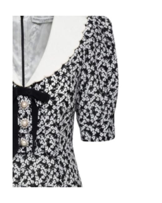 Alessandra Rich Black Floral Print Embroidered Collar Dress