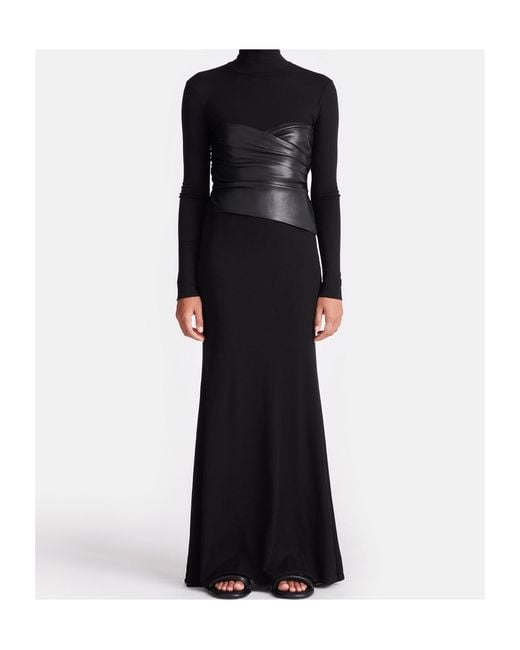 Nanushka Black Draped-Panel Roll-Neck Maxi Dress