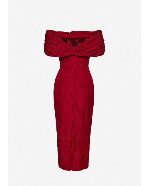 Magda Butrym Red Draped Off-Shoulder Dress