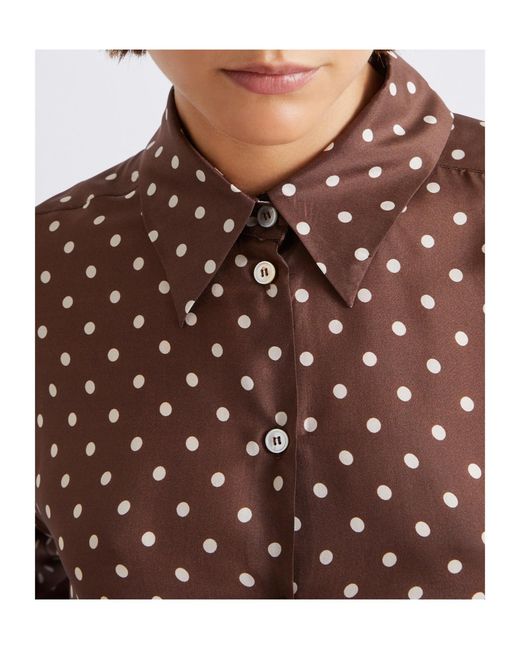 Marella Brown Printed Silk Habotai Shirt