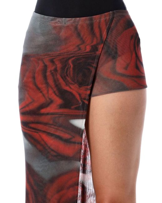 Jean Paul Gaultier Red Blurry Roses Tulle Skort
