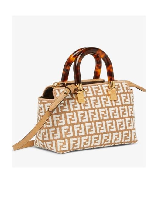 Fendi Metallic Small Raffia Boston Bag With A Tapestry Fabric Ff Motif