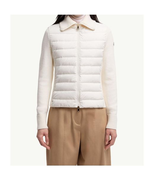 Moncler White Padded Zip-Up Wool Cardigan
