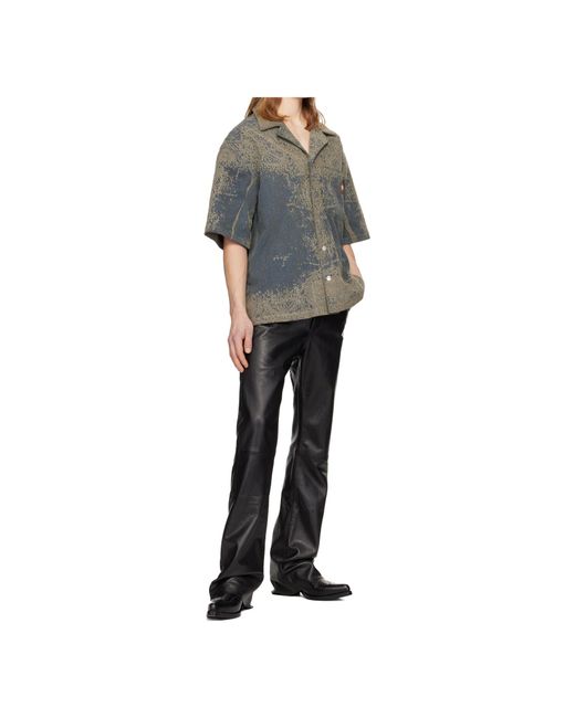 Amiri Gray Paisley Denim Short Sleeve Shirt for men