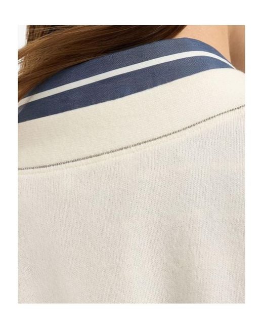 Brunello Cucinelli White V-Neck Long Sleeved Cardigan