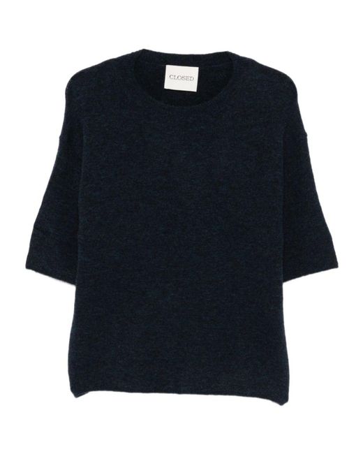 Closed Blue Short-Sleeve Crew-Neck Sweater
