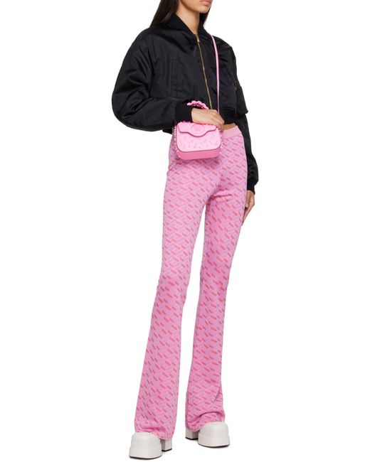 Versace Pink La Greca Pattern High-Waist Flared Pants