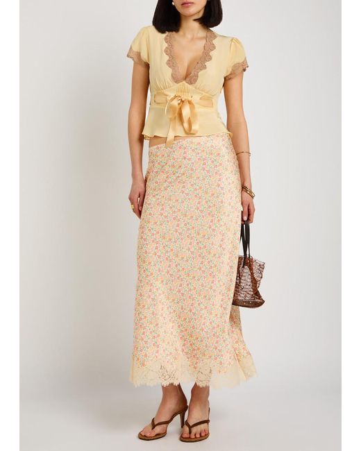 Rixo Yellow Lace-Trim Silk Top