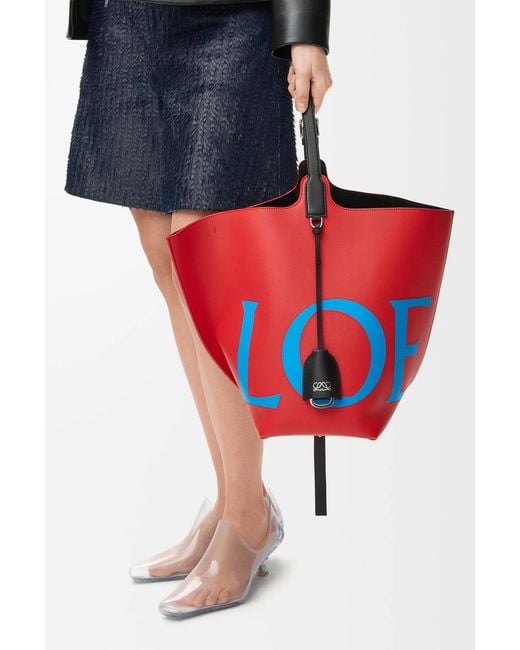 Loewe Red Large Bilbao Logo-Print Bucket Bag