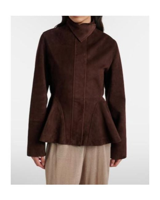 Alaïa Brown Peplum Suede Jacket