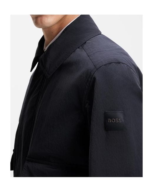 Boss Blue Collared Long-Sleeved Casual Jacket for men