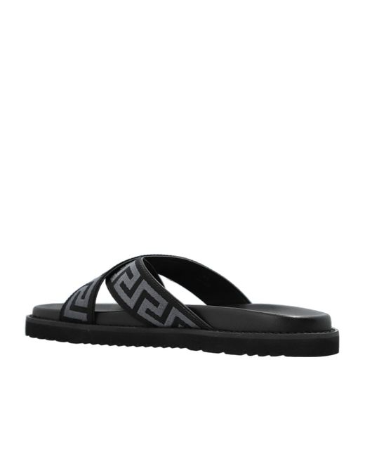 Versace Black Greca Open-Toe Slides for men