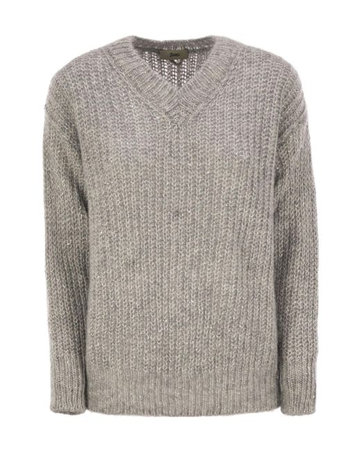Herno Gray V-Neck Knitted Sweater