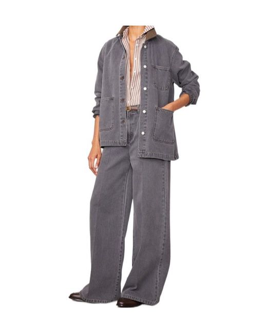 Officine Generale Gray Wide-Leg High-Waisted Jeans