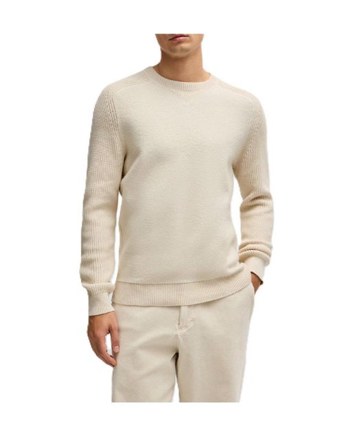 Boss White Crew-Neck Knit Sweater for men