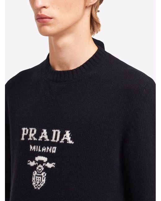 Prada Black Logo Detailed Knitted Jumper for men