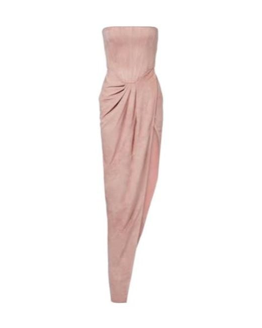 Alex Perry Pink Draped Suede Bustier Dress