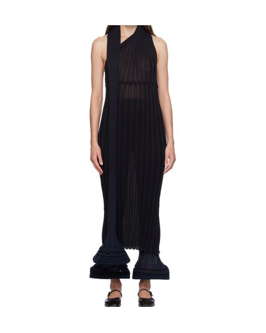 Issey Miyake Black Sagao Striped Stitching Dress