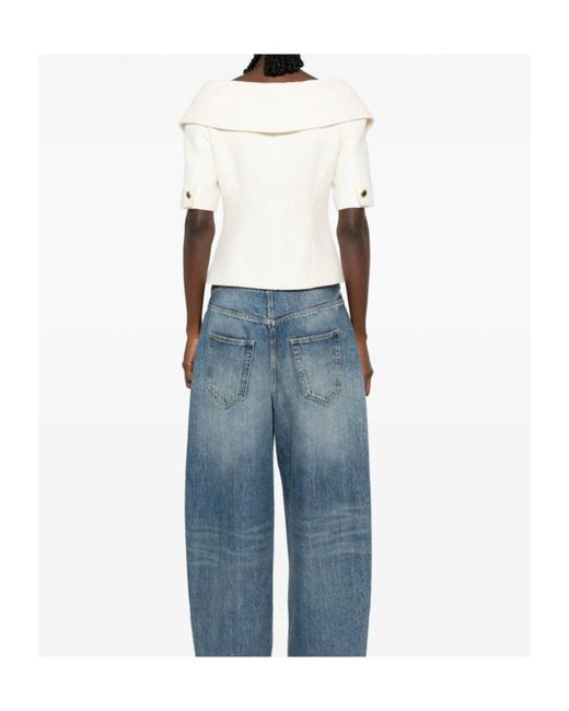 Alessandra Rich White Off-Shoulder Button-Up Jacket