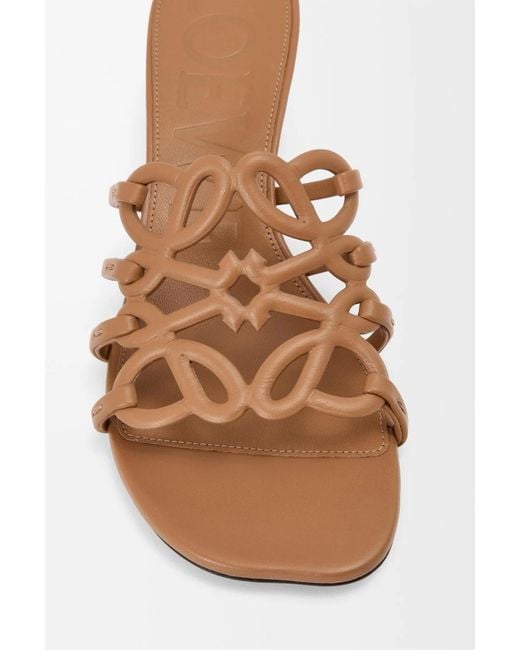 Loewe Brown X Paula's Ibiza Leather Petal Anagram Heeled Slides 45