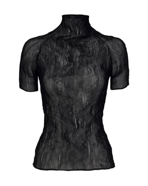 Issey Miyake Black High-Necked Short-Sleeved Top