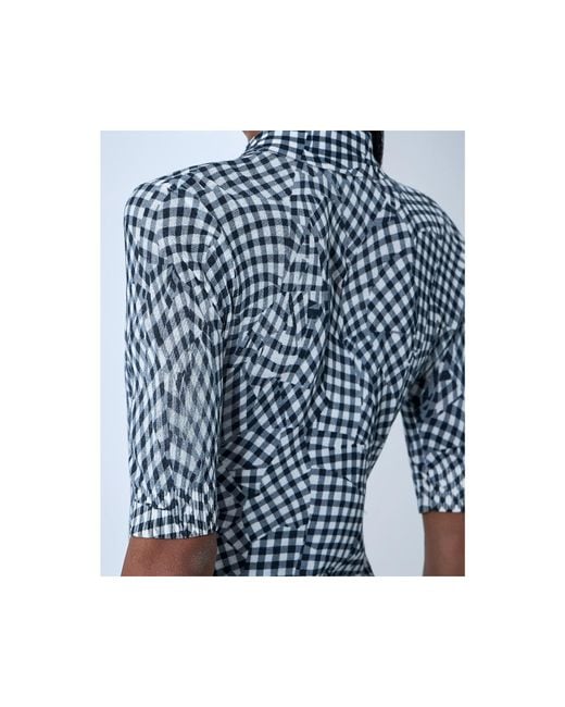 Ganni Black Sheer Printed Checked Polo Shirt
