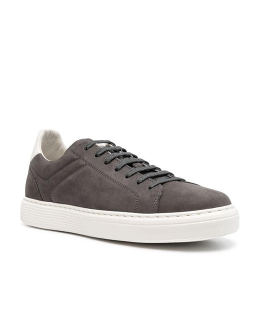 Brunello Cucinelli Brown Round Toe Lace-Up Sneakers for men