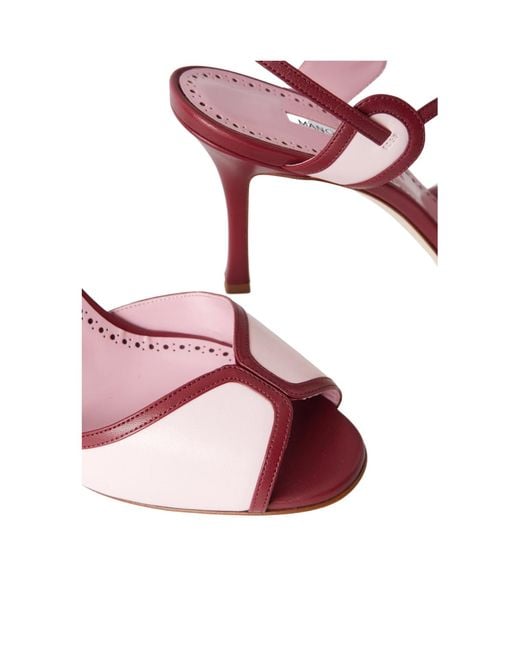 Manolo Blahnik Pink Two-Tone Leather Sandals
