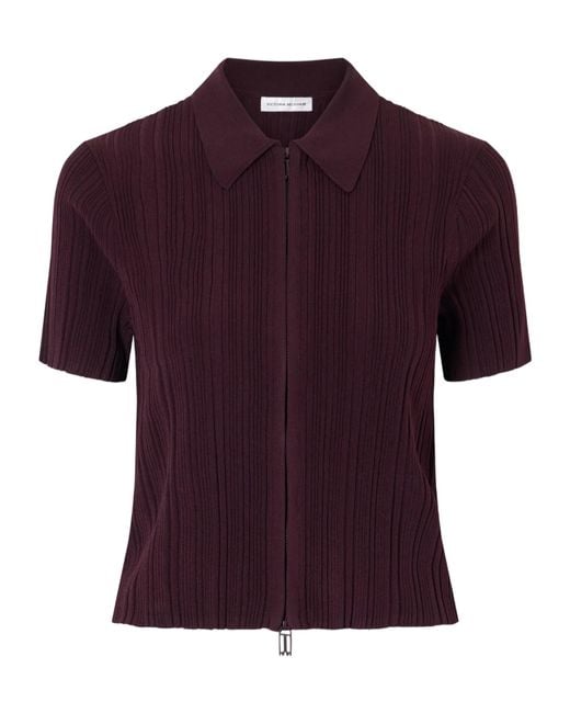 Victoria Beckham Purple Ribbed Polo Shirt