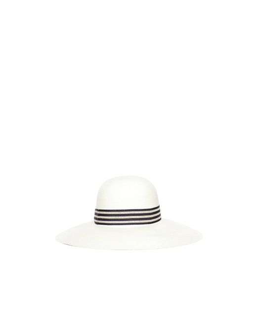 Borsalino White Striped Band Wide-Brim Hat