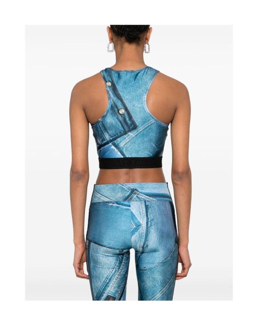 Versace Jeans Blue Patch Denim Crop Top