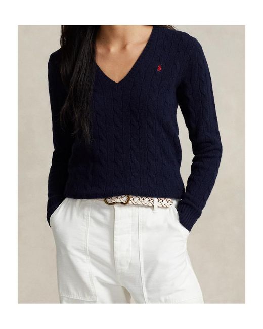 Polo Ralph Lauren Blue Cable-Knit V-Neck Jumper