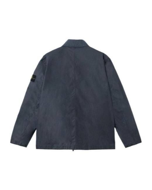 Stone Island Blue Logo Patch Buttoned Jacket for men