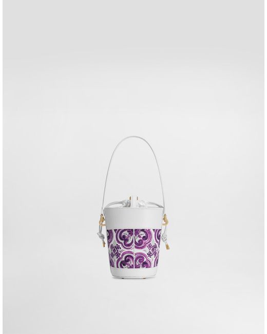Dolce & Gabbana White Floral-Print Bucket Bag