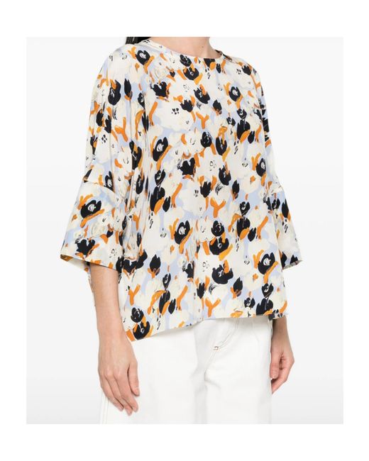 Marni White Floral-Pattern Blouse