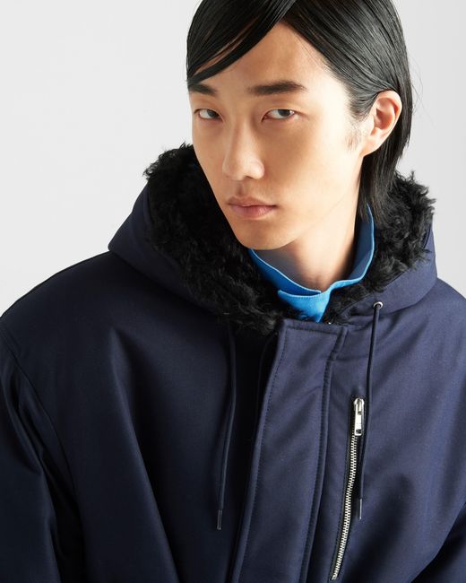 Prada Blue Technical Canvas Raincoat for men