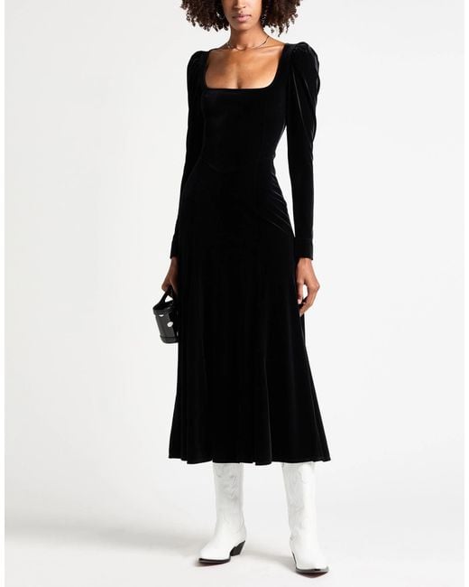 Ganni Black Minimalist Stylish Velvet Slim-Fit Long Sleeve Dress