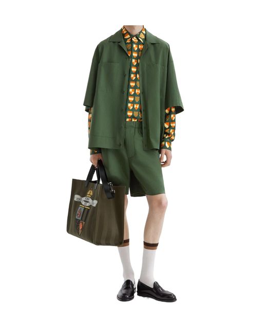 Fendi Green Club Crest Embroidered Tote Bag for men