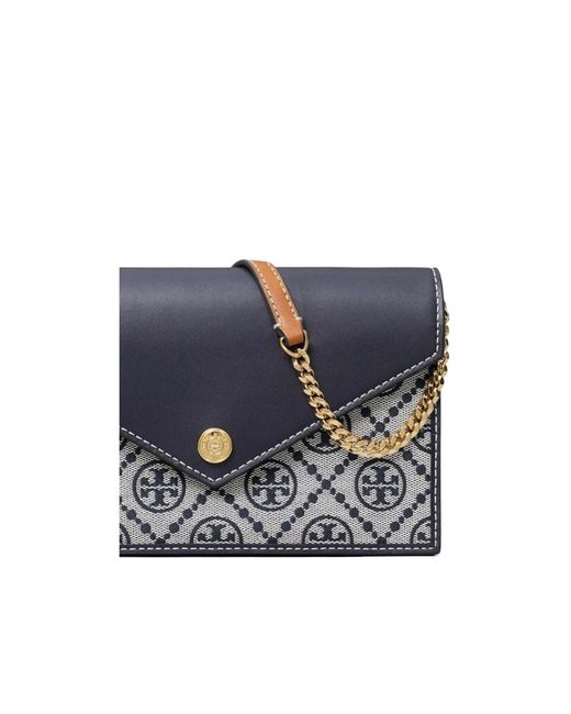 Tory Burch Blue T Monogram Envelope Chained Wallet