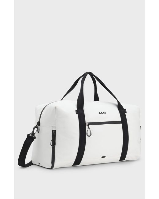 Boss White Faux-Leather Holdall With Reflective Zips for men