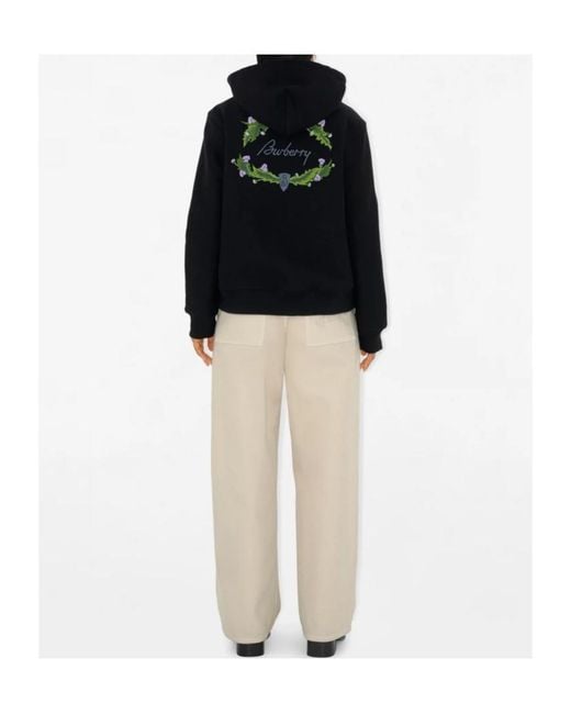 Burberry Black Logo Embroidered Zip-Up Hoodie