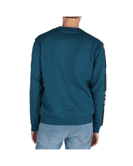 Emporio Armani Blue Round-Neck Cotton Long-Sleeved Sweater for men